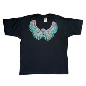 Vintage Native American Indigenous Bead Necklace Graphic Tee Single Stitch XL